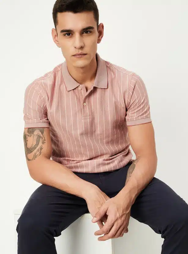 Men Slim Fit Striped Polo T-shirt