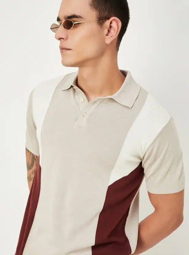 Men Colourblocked Flat Knit Polo T-shirt