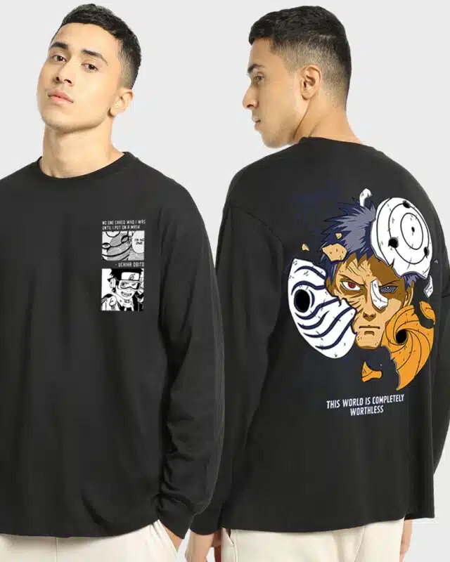 Black Oversized Men’s T-Shirt with Uchiha Obito Design